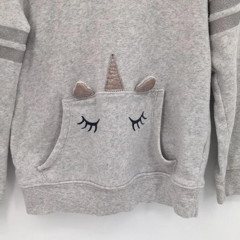 Oshkosh Girls' Gray Hooded Sweatshirt with Pink Lining and Unicorn Pocket 7
